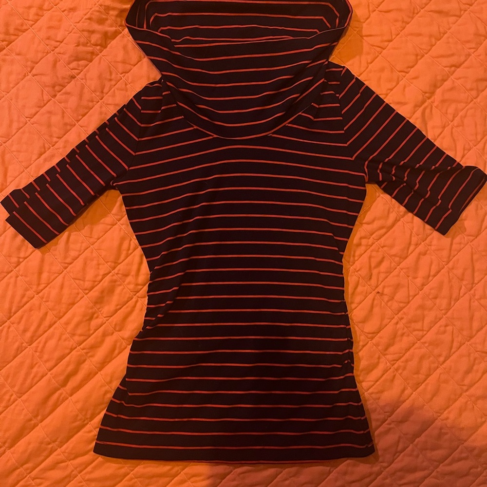 The Limited Black and Red Striped Top Mock Neck